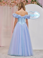 Isabel | Cinderella Blue Tulle Off the Shoulder With Crystals & Butterflies Ball Gown by KissProm