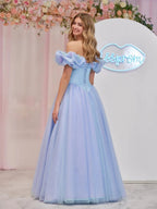 Isabel | Cinderella Blue Tulle Off the Shoulder With Crystals & Butterflies Ball Gown by KissProm