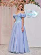Isabel | Cinderella Blue Tulle Off the Shoulder With Crystals & Butterflies Ball Gown by KissProm