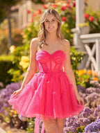 A Line Fuchsia Tulle Strapless Homecoming Dress by KissProm