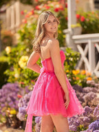 A Line Fuchsia Tulle Strapless Homecoming Dress by KissProm