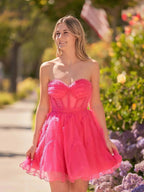 A Line Fuchsia Tulle Strapless Homecoming Dress by KissProm