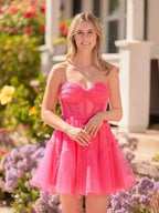 A Line Fuchsia Tulle Strapless Homecoming Dress by KissProm