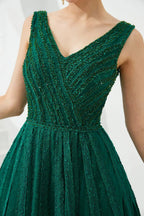 Classic Long A-line V-neck Tulle Prom Dress by BIZTUNNEL
