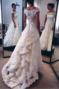 Classic Off-The-Shoulder Tiered Lace A-Line Wedding Dress WD094 by pgmdress