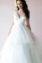Classic Straps V Neck Ivory Long Bridal Gown Wedding Dresses WD388 by pgmdress