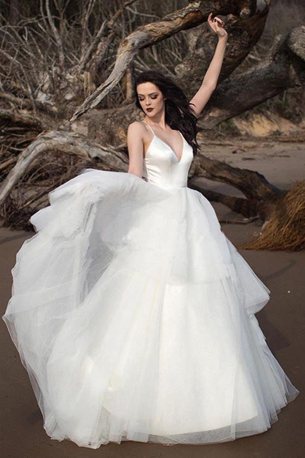 Classic Straps V Neck Ivory Long Bridal Gown Wedding Dresses WD388 by pgmdress