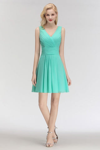 Vestido de cóctel mini clásico con escote en V y estampado floral, sin mangas, de gasa, hasta la rodilla, para regreso a casa