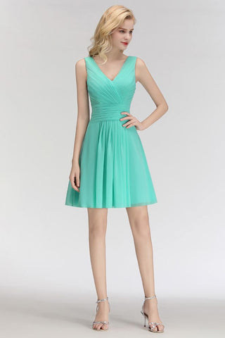 Vestido de cóctel mini clásico con escote en V y estampado floral, sin mangas, de gasa, hasta la rodilla, para regreso a casa