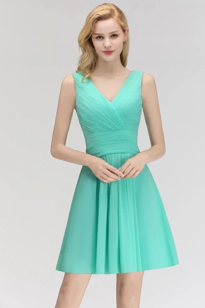 Vestido de cóctel mini clásico con escote en V y estampado floral, sin mangas, de gasa, hasta la rodilla, para regreso a casa