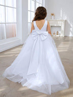 Classic White A-line Sleeveless Satin and Tulle Flower Girl Dress - photo 2