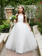 Classic White A-line Sleeveless Satin and Tulle Flower Girl Dress - photo 6