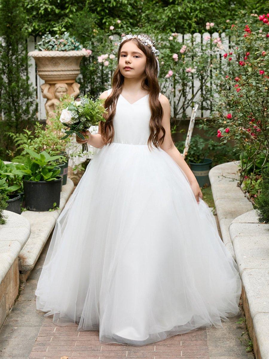 Classic White A-line Sleeveless Satin and Tulle Flower Girl Dress - photo 6