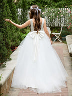 Classic White A-line Sleeveless Satin and Tulle Flower Girl Dress - photo 5