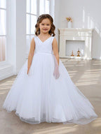 Classic White A-line Sleeveless Satin and Tulle Flower Girl Dress - photo 4
