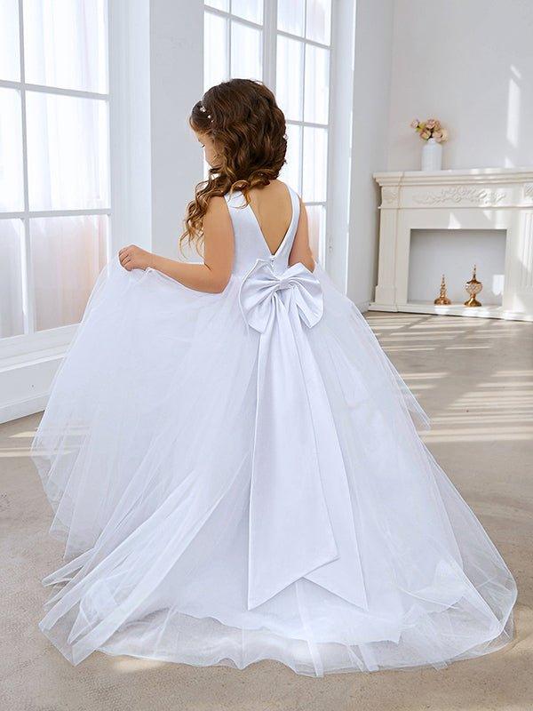 Classic White A-line Sleeveless Satin and Tulle Flower Girl Dress - photo 1