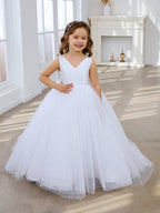 Classic White A-line Sleeveless Satin and Tulle Flower Girl Dress - photo 3