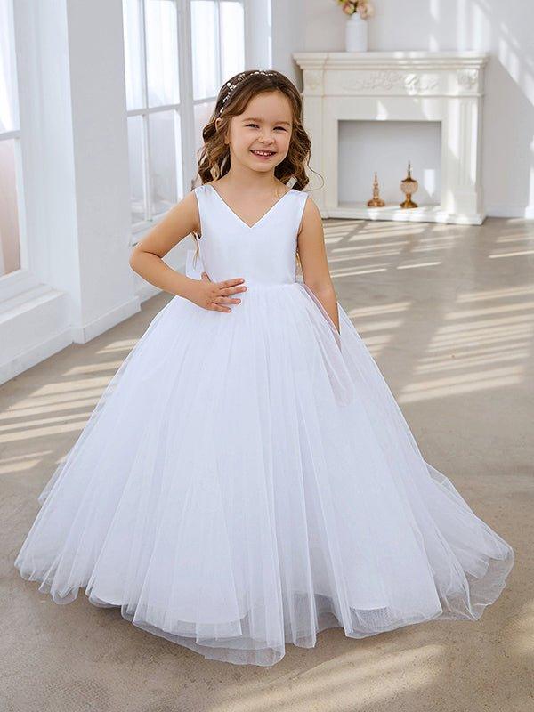 Classic White A-line Sleeveless Satin and Tulle Flower Girl Dress - photo 3