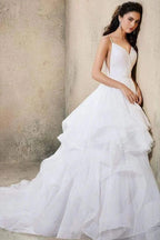 ClassicSpaghetti-Straps V-Neck Wedding Dress Ruffles Chiffon Tulle Designer Bridal Dress by misshow.com