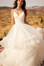 ClassicSpaghetti-Straps V-Neck Wedding Dress Ruffles Chiffon Tulle Designer Bridal Dress by misshow.com
