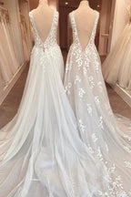 Classy Long A-Line Sweetheart Appliques Lace Open Back Wedding Dress by BIZTUNNEL