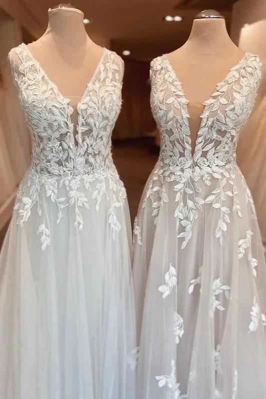 Classy Long A-Line Sweetheart Appliques Lace Open Back Wedding Dress by BIZTUNNEL