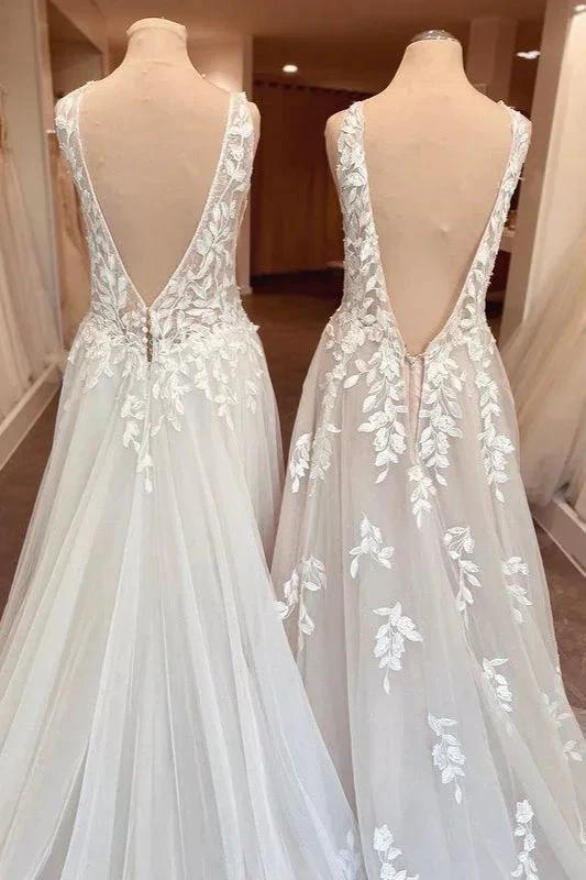 Classy Long A-Line Sweetheart Appliques Lace Open Back Wedding Dress by BIZTUNNEL