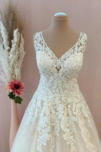 Classy Long A-Line Sweetheart Appliques Lace Tulle Backless Wedding Dress by BIZTUNNEL