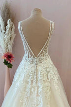 Classy Long A-Line Sweetheart Appliques Lace Tulle Backless Wedding Dress by BIZTUNNEL