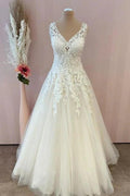 Classy Long A-Line Sweetheart Appliques Lace Tulle Backless Wedding Dress by BIZTUNNEL