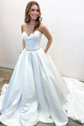Classy Long A-Line Sweetheart Backless Wedding Dress With Pockets by BIZTUNNEL