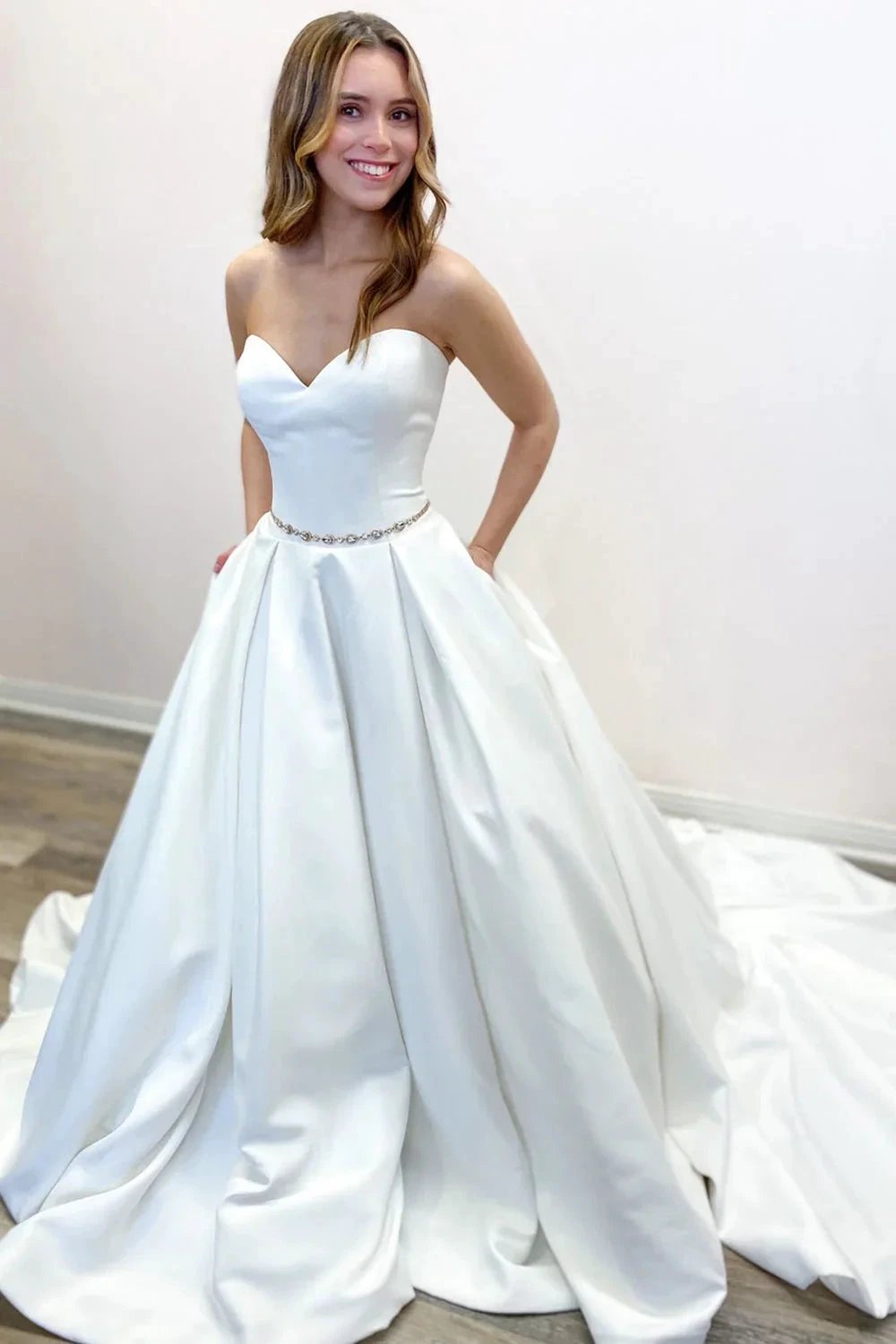 Classy Long A-Line Sweetheart Backless Wedding Dress With Pockets by BIZTUNNEL
