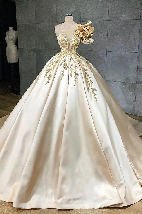 Classy Long A-Line Sweetheart Crystal Satin Ruffles Wedding Dress by BIZTUNNEL