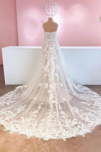 Classy Long A-Line Tulle Spaghetti Straps Appliques Lace Backless Wedding Dress by BIZTUNNEL