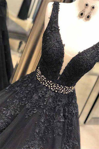Edles langes schwarzes Ballkleid in A-Linie mit breiten Trägern und offenem Rücken