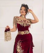 Classy Long Mermaid Appliques Lace Velvet Prom Dress With Slit by BIZTUNNEL