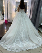 Classy Long Princess Appliques Lace Tulle Wedding Dress with Sleeves by BIZTUNNEL