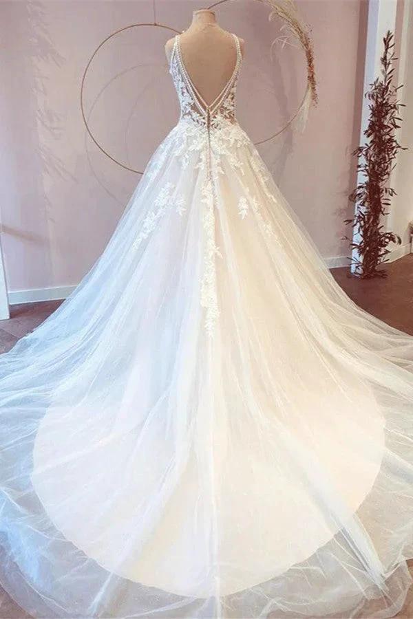 Classy Long Princess Sweetheart Tulle Appliques Lace Wedding Dresses by BIZTUNNEL