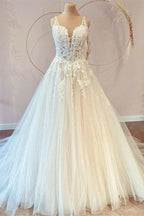 Classy Long Princess Sweetheart Tulle Appliques Lace Wedding Dresses by BIZTUNNEL
