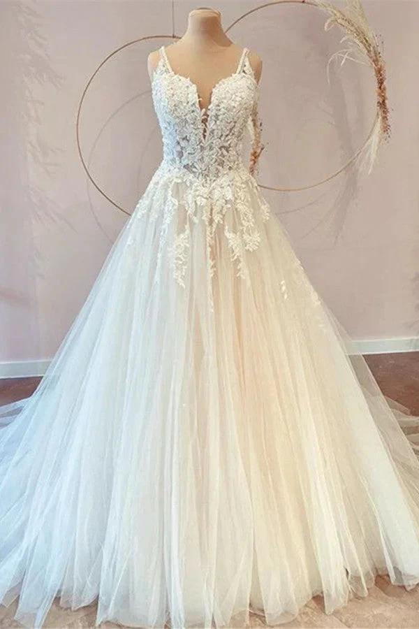 Classy Long Princess Sweetheart Tulle Appliques Lace Wedding Dresses by BIZTUNNEL