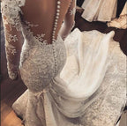 Classy Long Sleeve Sweetheart Appliques Lace Mermaid Wedding Dress With Tulle Ruffles by BIZTUNNEL