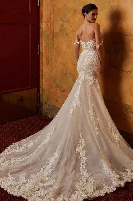 Classy Off-the-shoulder Sleeveless Mermaid Lace Wedding Dresses with Applique by misshow.com