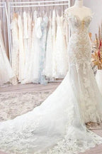 Classy Off-the-shoulder Sleeveless Mermaid Lace Wedding Dresses with Applique by misshow.com