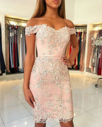 Classy Short Mermaid Off-the-shoulder Lace Prom Dress by BIZTUNNEL