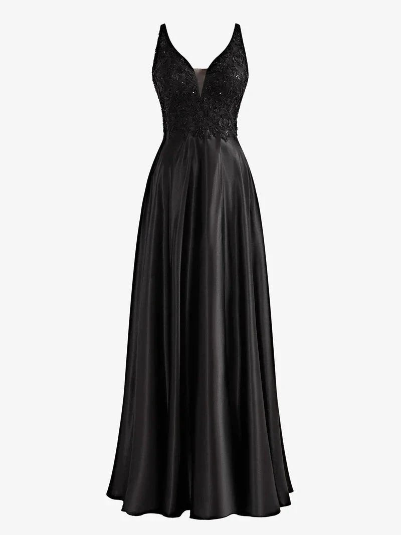 Colette |A-Line V-Neck Satin Prom Dress with Slit by KissProm
