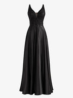 Colette |A-Line V-Neck Satin Prom Dress with Slit by KissProm
