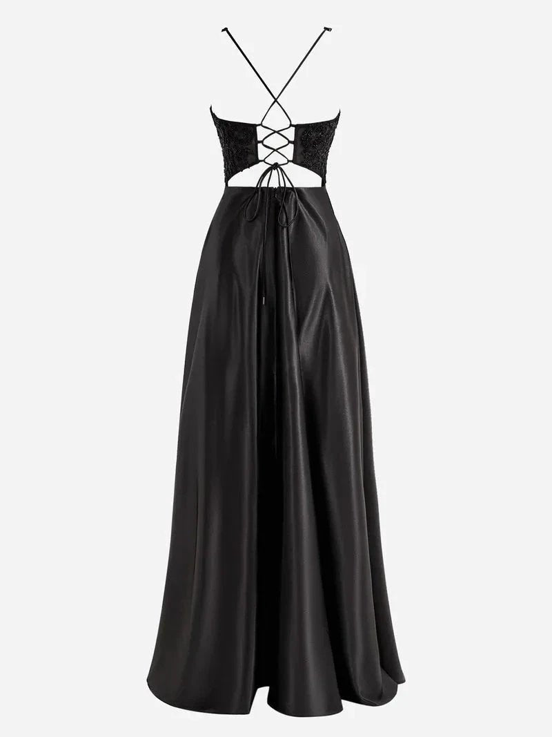 Colette |A-Line V-Neck Satin Prom Dress with Slit by KissProm