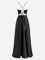Colette |A-Line V-Neck Satin Prom Dress with Slit by KissProm