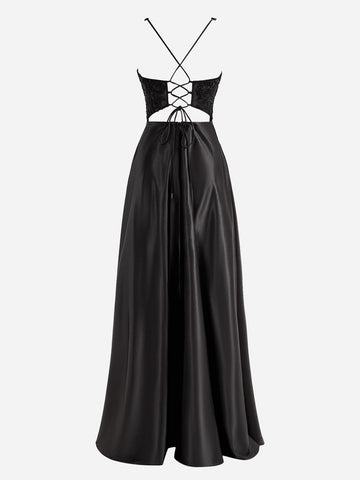 Colette | Vestido de fiesta de satén con escote en V y abertura en forma de A