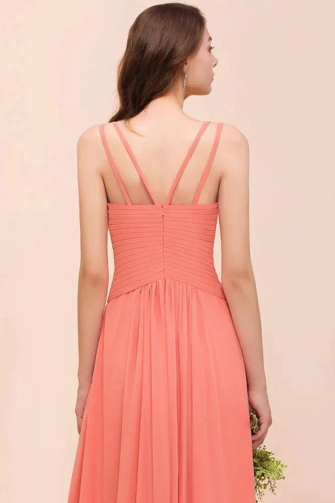 Coral Beach Bridesmaid Dress Front Split Wedding Party Dress by misshow.com